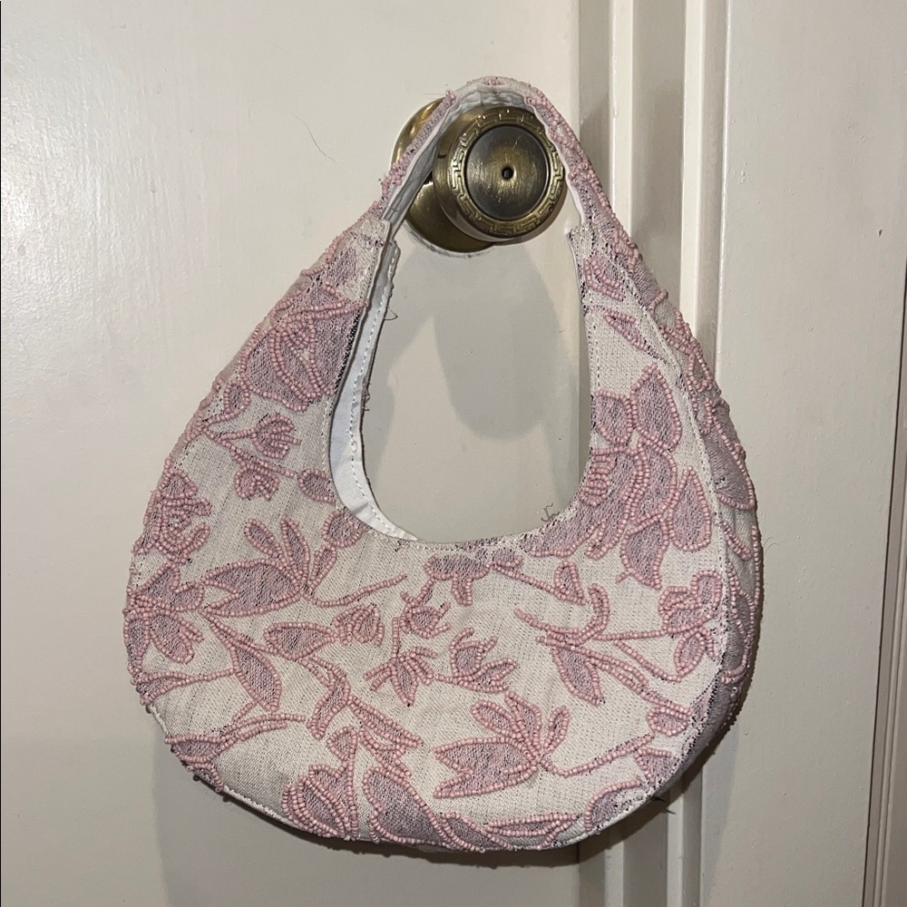 a new day Pink Floral Beaded Mini Hobo Bag
